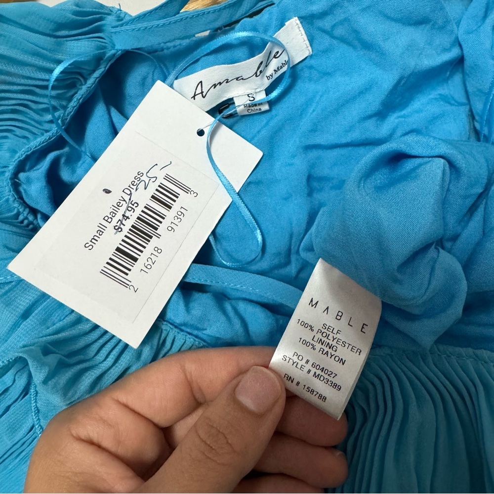 Mable (S) NWT AUSTYN blue ruffle tiered Bailey textured mini dress - Picture 6 of 7
